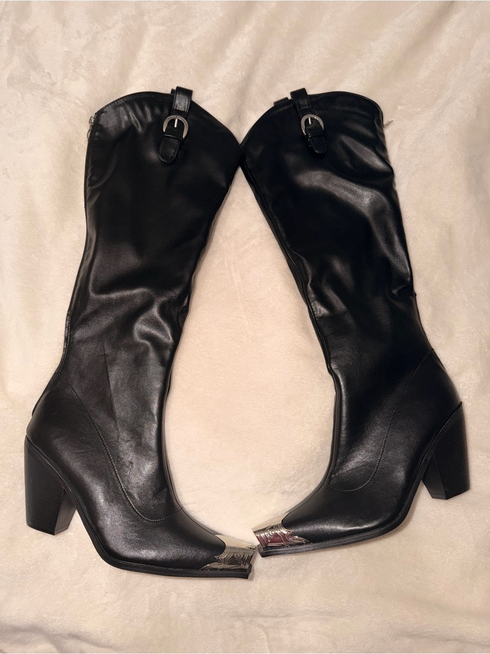 Fashion Nova Smokey Knee High Cowboy Boots - Black